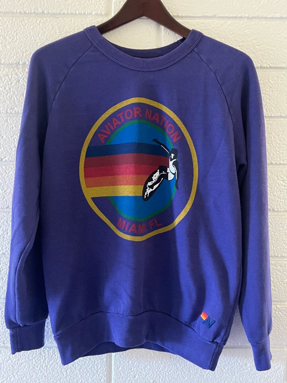 Aviator Nation Miami FL Surfer Graphic Crewneck Sweatshirt Purple Size S